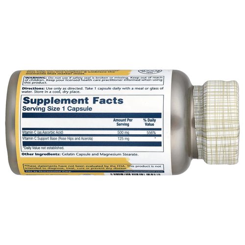 Solaray, витамин C с шиповником и ацеролой, 500 мг, 100 капсул