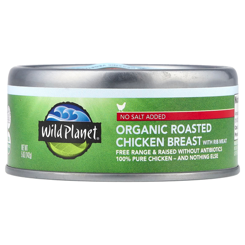 Wild Planet, Органическая жареная куриная грудка с ребрышками, без добавления соли, 142 г (5 унций)