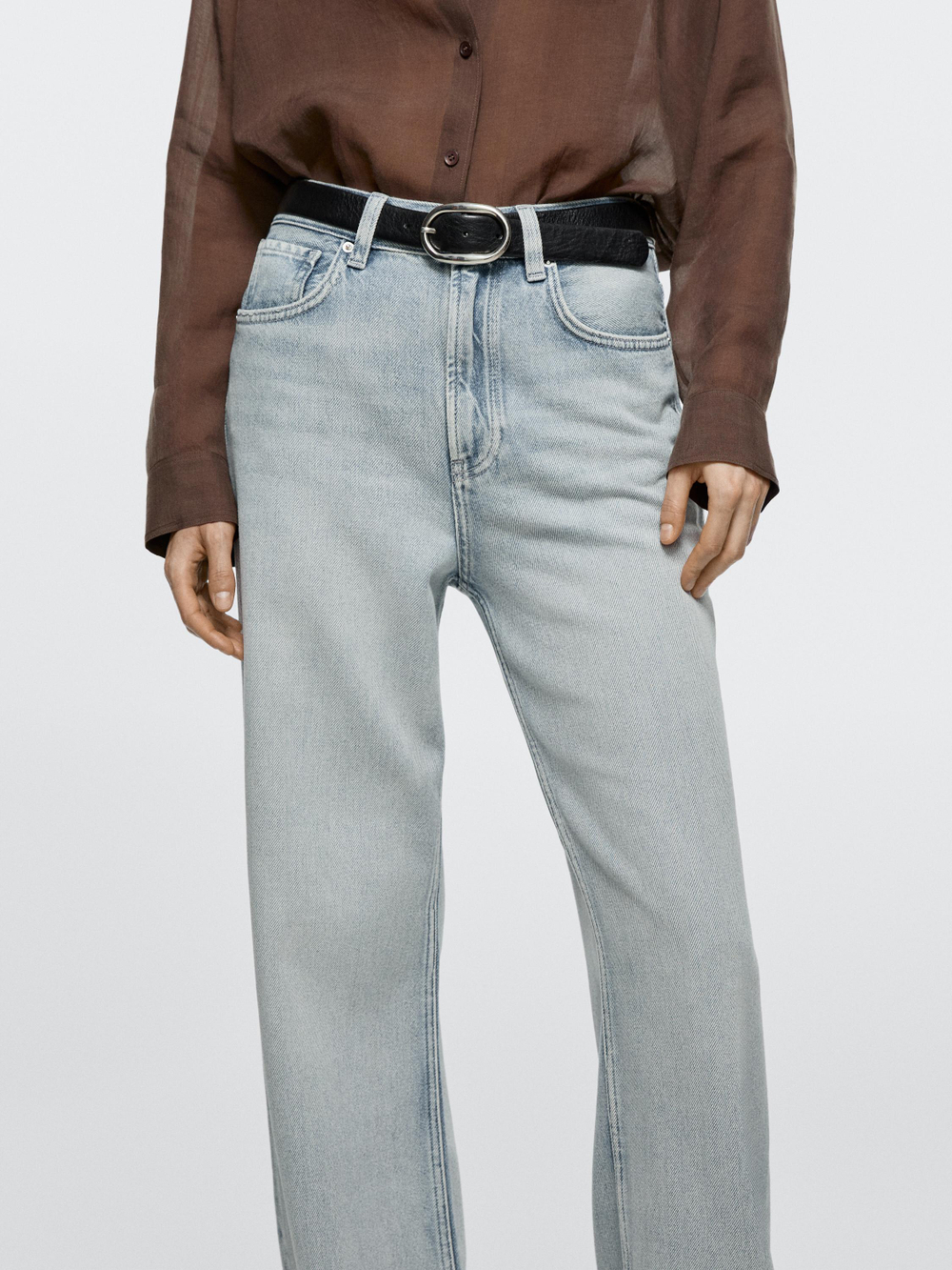 Massimo Dutti Джинсы с высокой талией и широкими штанинами, светло-голубой