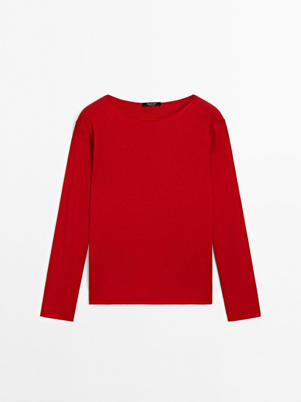 Massimo Dutti Свитер с воротником лодочкой из смесовой шерсти, красный