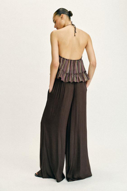 ZARA ШИРОКИЕ БРЮКИ С ВЫСОКОЙ ПОСАДКОЙ, КОРИЧНЕВЫЙ