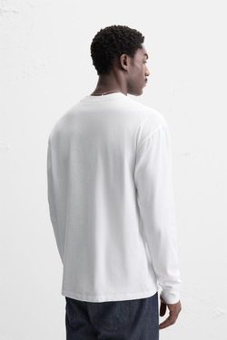 ZARA ЛЕГКАЯ ФУТБОЛКА С ДЛИННЫМИ РУКАВАМИ, БЕЛЫЙ