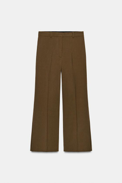 ZARA БРЮКИ ПРЯМОГО КРОЯ С РАЗРЕЗАМИ — ZW COLLECTION, ХАКИ