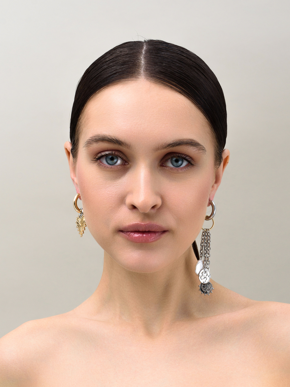 Серьги "Heart Coin Pearl" Bicolor