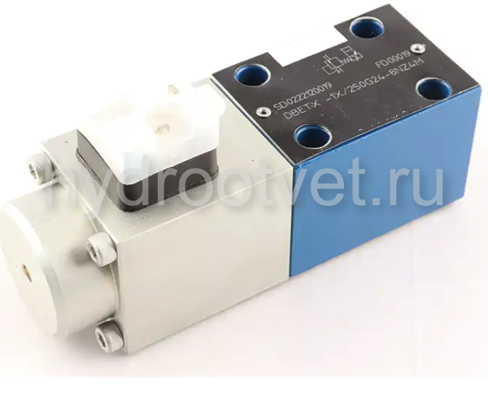 DBETX–1X/80G24–25NZ4M - Пропорциональный предохранительный клапан (расход до 1 л/мин), давление регулировки до 80 бар, сила тока на катушке 2.5 A max