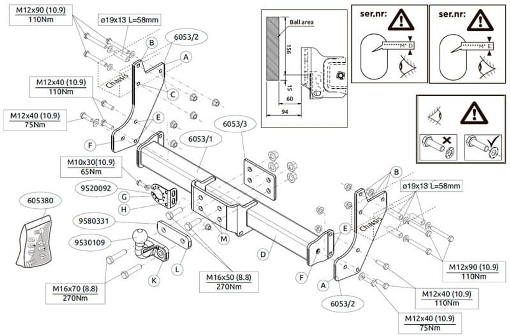Фаркоп Brink (Thule) 605300 для FORD TRANSIT 14-(паспорт и сертификат в комплекте)(без электрики)