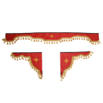 Ламбрекен с косынками универсальные стеганые Роза Ветров (экокожа, красный, золотые кисточки)