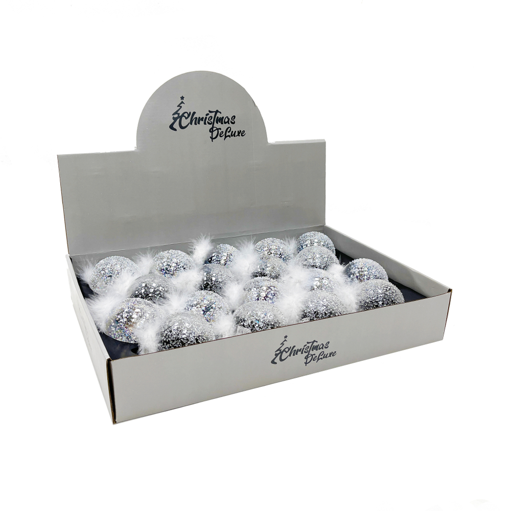 Набор шаров с перышками 7см 18шт ChristmasDeLuxe