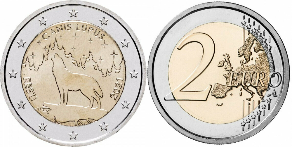 Эстония 2 евро, 2021 Эстонский Волк XF