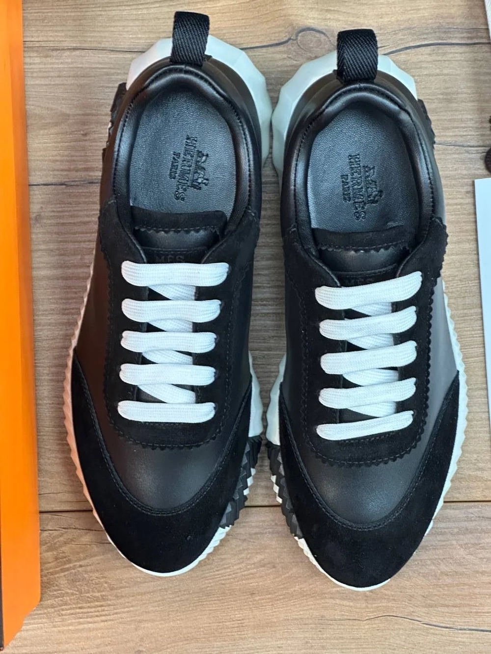 Мужские черные кожаные кроссовки Hermes Bouncing