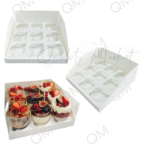 Коробка под капкейки с пластиковой крышкой 235*235*100 мм (9) (белая с птичками), 50шт