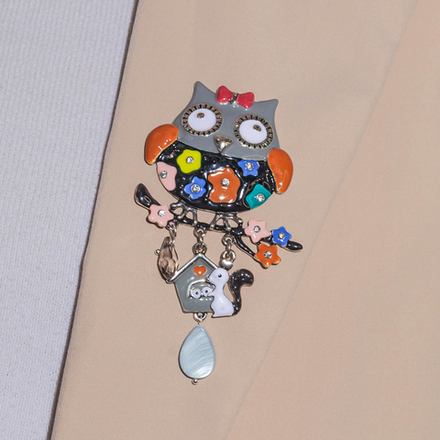 Брошь Shadore Сова с домиком XZ5500.2 BW/S