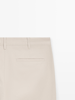 Massimo Dutti Зауженные брюки из смесовой хлопковой ткани, бежевый