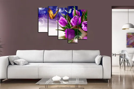 Модульная картина "Фиолетовые тюльпаны"