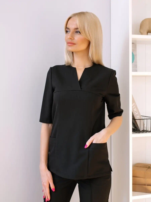 Рубашка медицинская стрейч черная