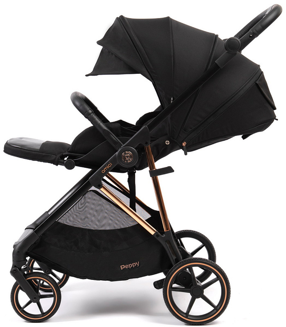 Прогулочная коляска Peppy Amici с автокреслом Verona Black Black рама Gold