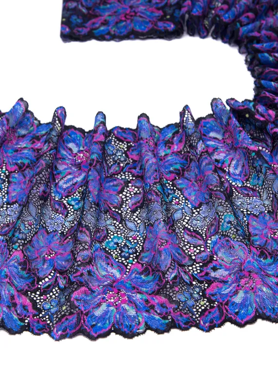 03-242 Кружево эластичное 23 см, Pandora, т.синий/ультрамарин/лиловый