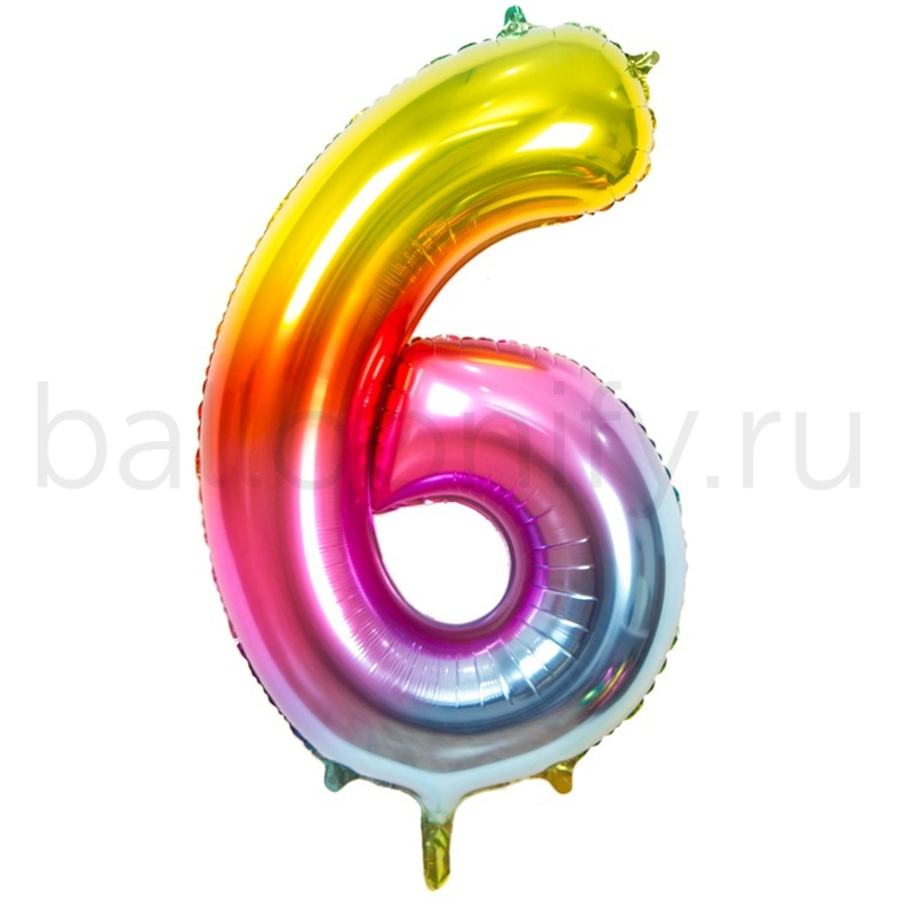 Шар ЦИФРА 6 Радуга металлик 40" 102 см