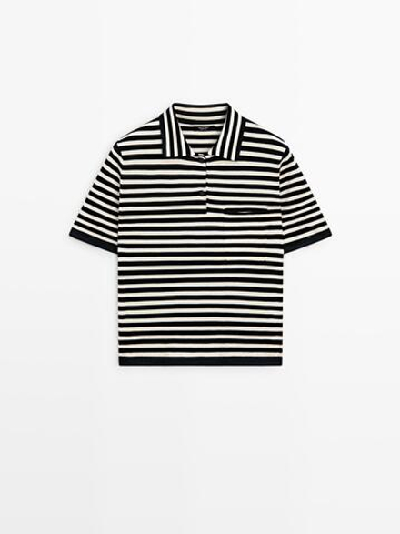 Massimo Dutti Трикотажное поло с карманом, темно-синий