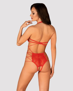 Пикантное кружевное боди Rediosa с открытым лифом (Размер: S-M) (Цвет: красный)