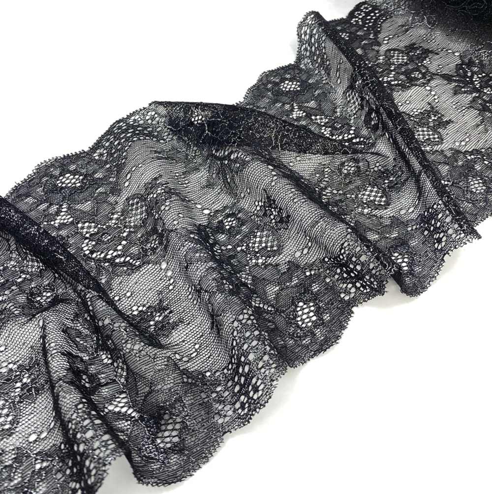 Кружево эластичное черное/серебро 17 см