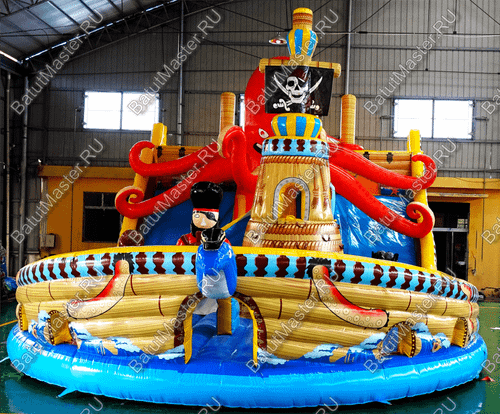 Коммерческий надувной батут "Корабль с осьминогом" 19*9*7 м