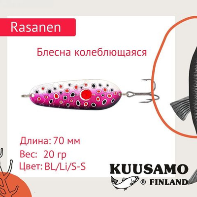 Блесна колеблющаяся Kuusamo Rasanen 70/20 с камнем BLU/B-S