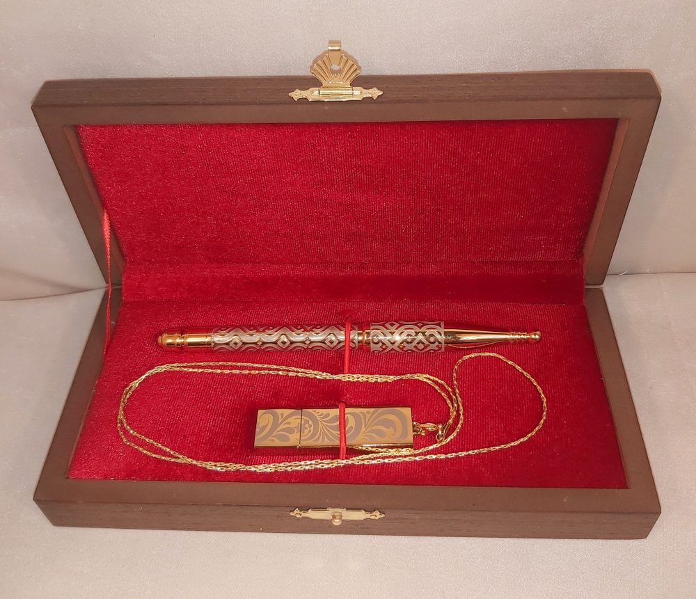 Набор ручка с флешкой "Герб РФ" 32гб (Златоуст)