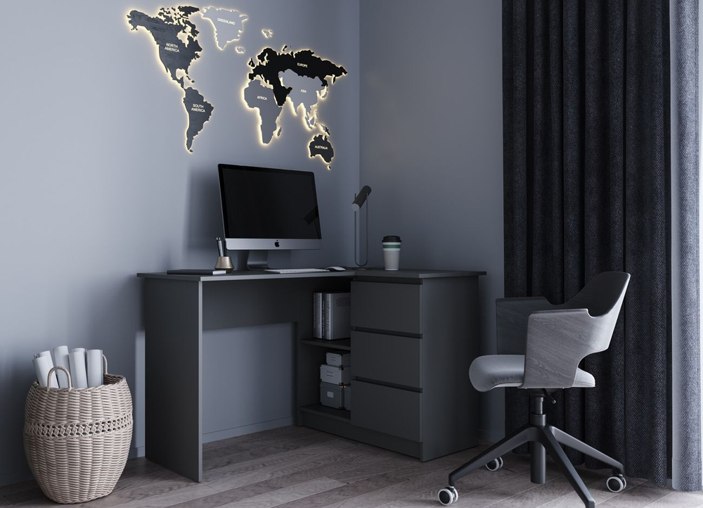 Стол компьютерный угловой с ящиками Графит, МС-16, 124,85х50х77 см ДСВ Мебель