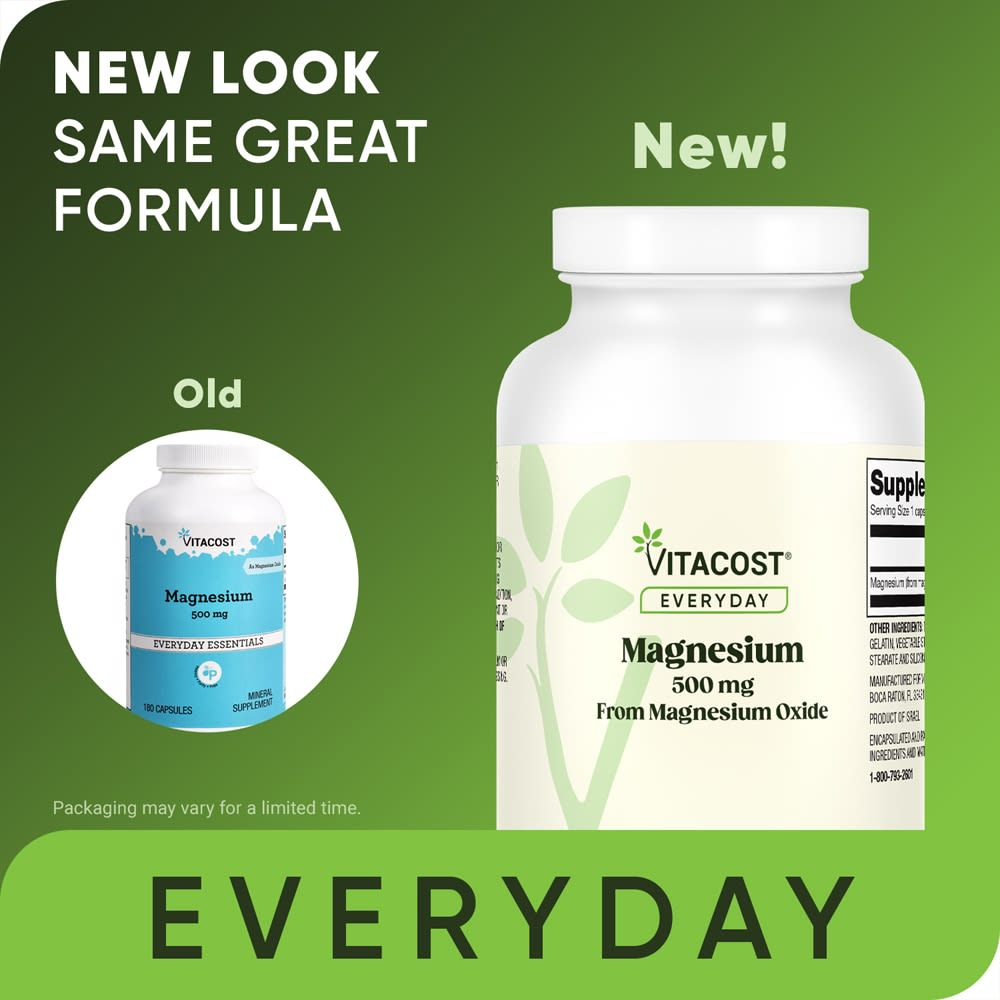 Vitacost, Everyday, магний, 500 мг, 180 капсул