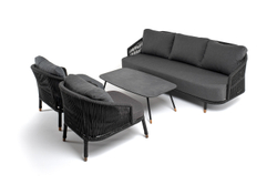 "Лугано" лаунж-зона 5-местная плетеная из роупа (веревки), каркас алюминиевый темно-серый, роуп темно-серый