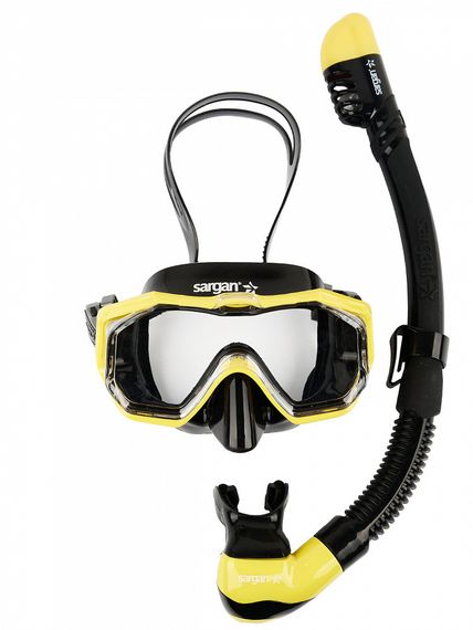 Набор маска+трубка в сумке Sargan Панорама-М черный/желтый