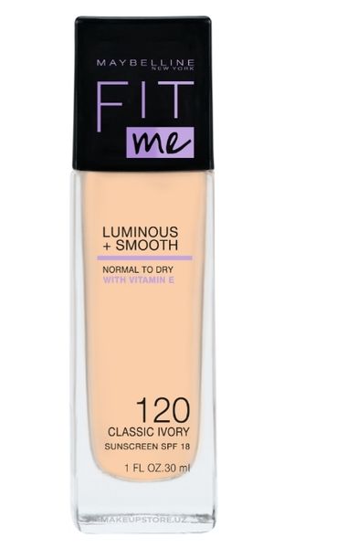 Тональный крем Maybelline Fit Me Luminous+Smooth Foundation SPF18, тон 120 Classic Ivory