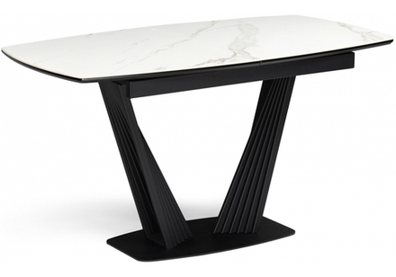 Керамический стол Woodville Вейл 140(180)х80 белый мрамор snow white, черный, ножки черные