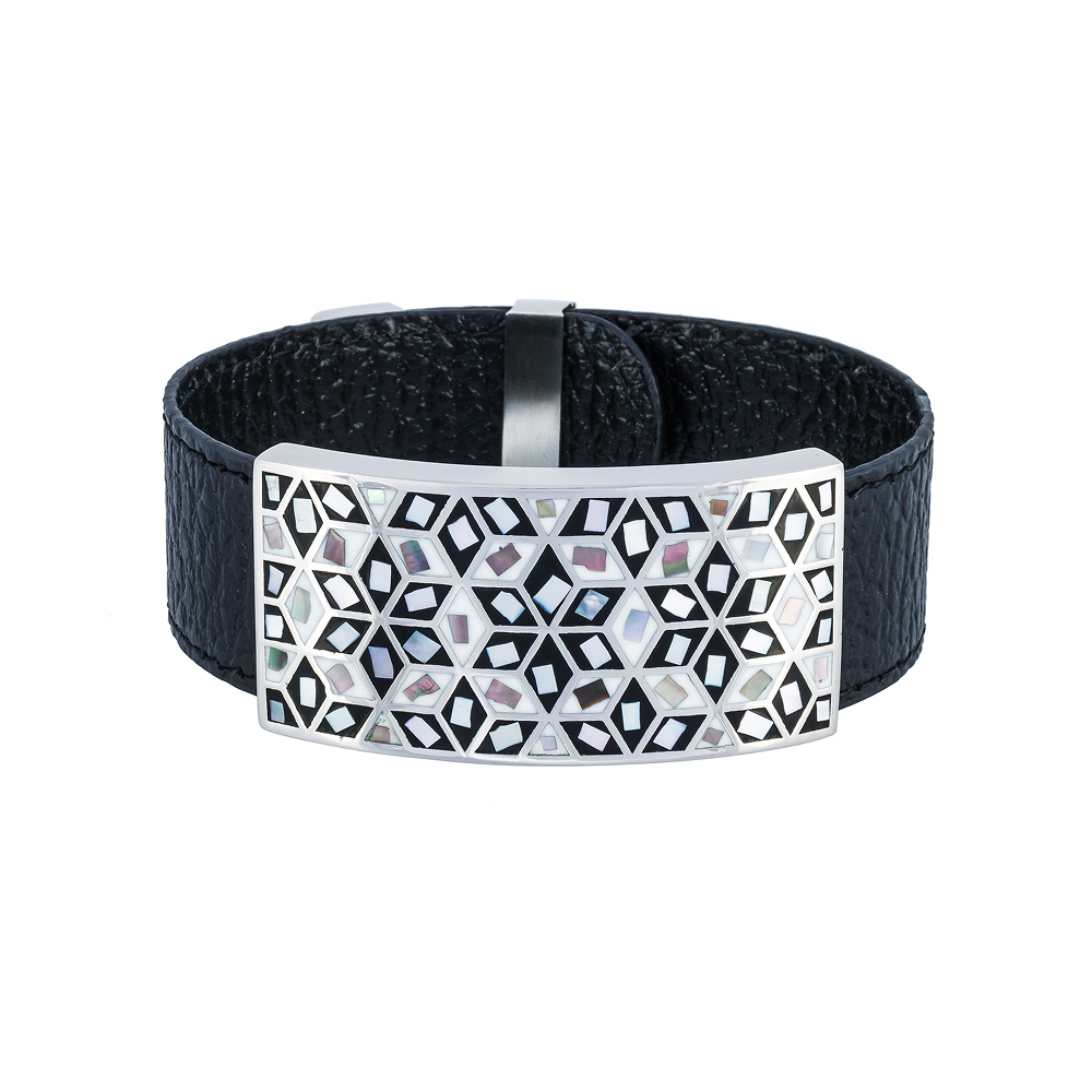 Браслет Fiore Luna на черном кожаном ремешке CB13209-2