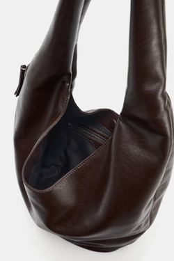 ZARA БОЛЬШАЯ СУМКА-МЕШОК С БОКОВОЙ МОЛНИЕЙ, БОРДОВО-КРАСНЫЙ