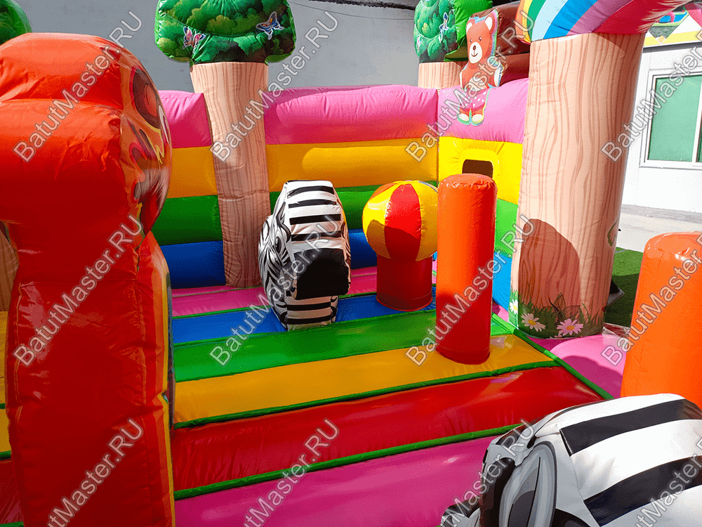 Коммерческий надувной батут "Мишки и дети", 10*6*6,5 м, с горкой 3,5 м