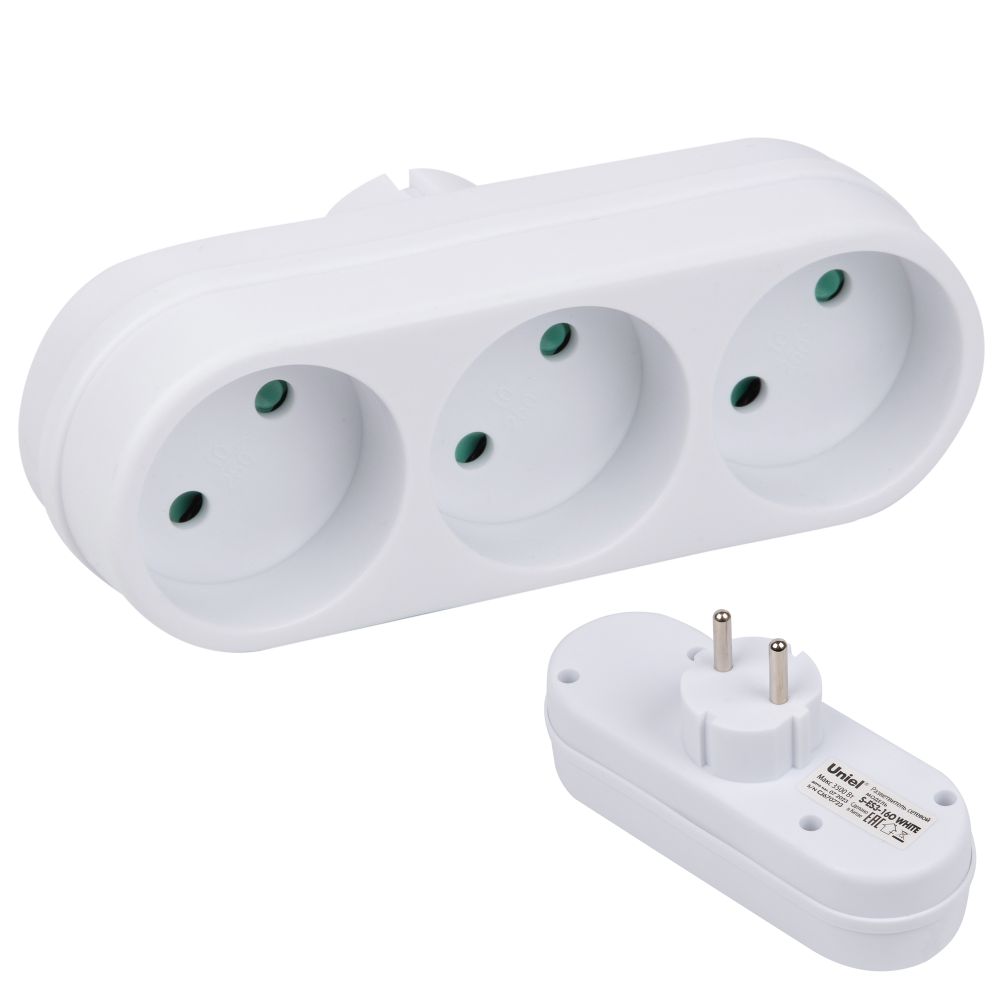 S-ES3-16O WHITE Разветвитель сетевой. б-з. 3 гнезда. 16А. 3500Вт. Белый. ТМ Uniel