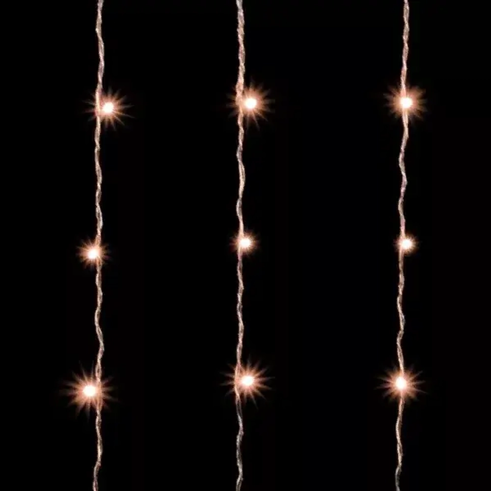 Светодиодный занавес 2*3 м., 600 экстра теплых белых LED ламп, мерцание, облегченный, прозрачный провод ПВХ, LTC (PCL600NOTBLW-10-2EWW)