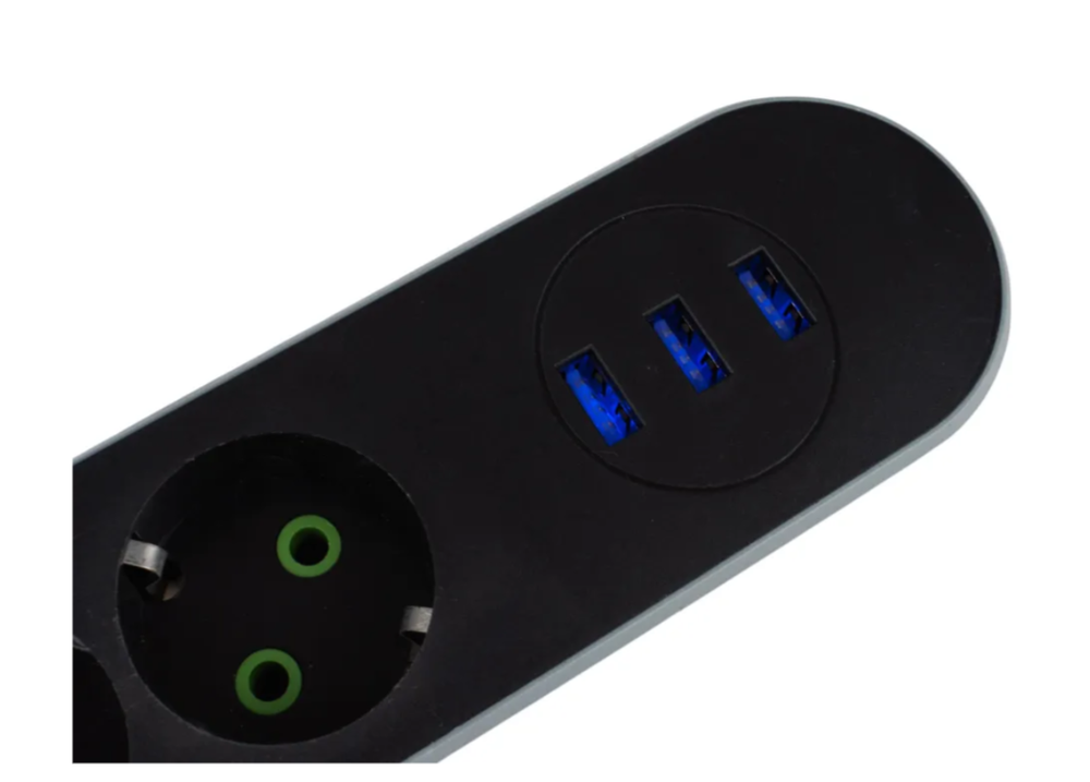 Удлинитель 4-местный 3М+3 USB 2*0.75m CX-E104-3M