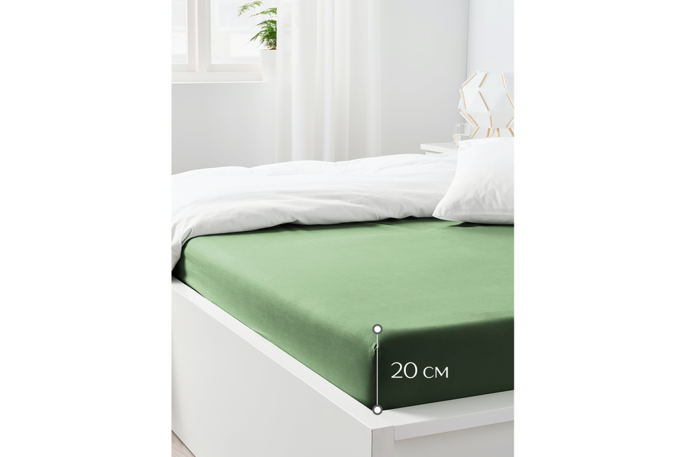 Простынь GoodNight Сатин 200х200х20 Светло-зеленый на резинке