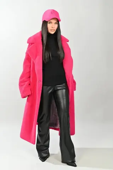 Трендовая шуба oversize из экомеха (фуксия)