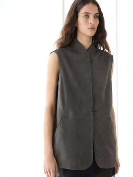 Massimo Dutti Жилет из кожи с бархатистой отделкой, кротово-коричневый