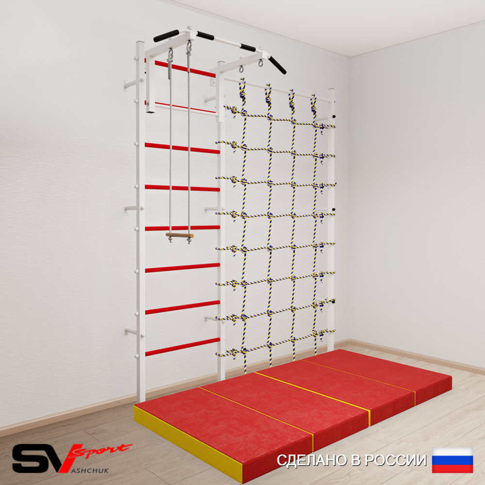 Шведская стенка Sv Sport 51240 (Турник стандарт/Трапеция/Мат 2м/Канатный лаз)