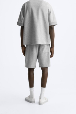 ZARA ШОРТЫ-ДЖОГГЕРЫ ИЗ ПЛОТНОЙ ТКАНИ, СЕРЫЙ С МЕЛАНЖЕВЫМ ЭФФЕКТОМ