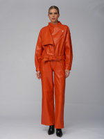 Женские кожаные брюки рыжие прямого кроя