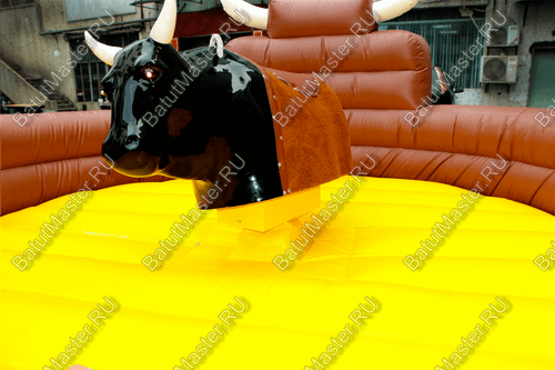 Надувной аттракцион Родео, бык+батут, черный с имитацией под кожу