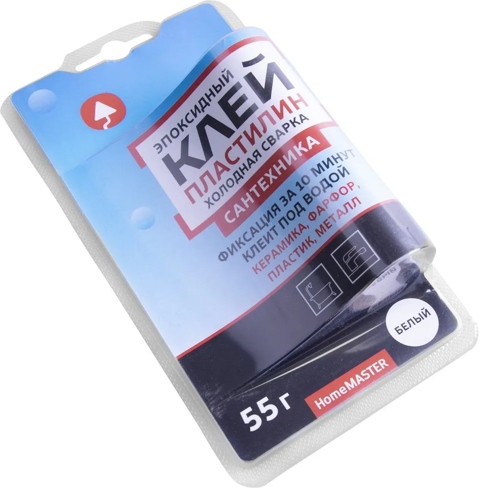 КЛЕЙ-ПЛАСТИЛИН ЭПОКСИД ХОЛОД СВАРКА MASTERTEKS HOMEMASTER 55 ГР БЕЛЫЙ