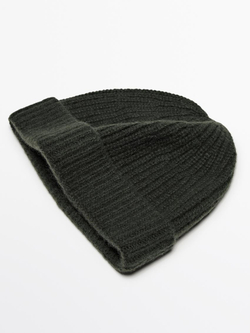 Massimo Dutti Шапка бини из 100% кашемира в рубчик, темно-зеленый