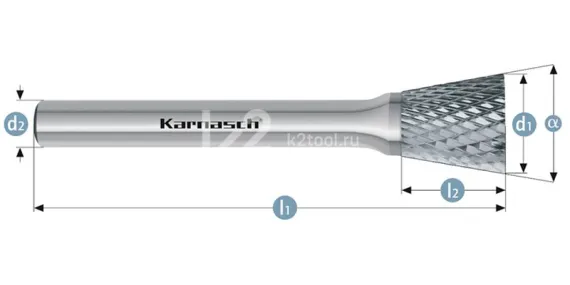 Борфреза твердосплавная Karnasch форма N, 6х8х6х50 мм, насечка HP-4, без покрытия, арт. 11.3098-015